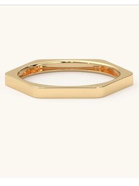 14K Gold Hexagon Ring - Solid Geometric Band